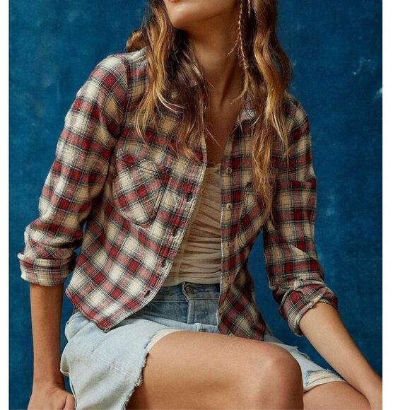 BDG NWT Urban Outfitters Dakota Cropped Flannel Button-Down Shirt XS - Picture 1 of 6